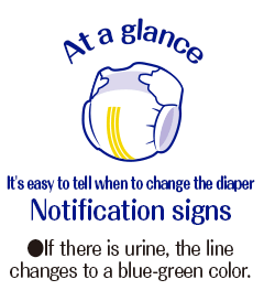 At a glance, It's easy to tell when to change the diaper Notification signs ●If there is urine, the lineb changes to blue-green.