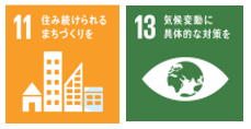 SDGs 11「住み続けられるまちづくりを」、13「気候変動に具体的な対策を」