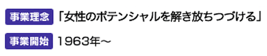 事業理念「女性のポテンシャルを解き放ちつづける」　事業開始1963年～