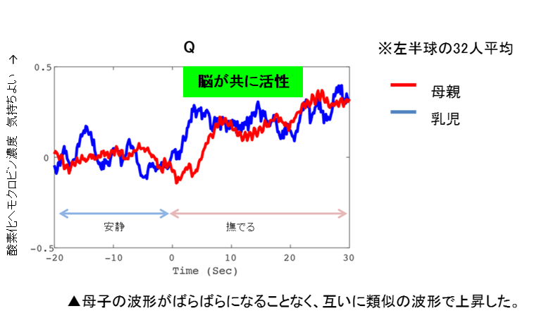 図２　同時に計測した母子のNIRS（ニルス）測定値の時間変化の一例